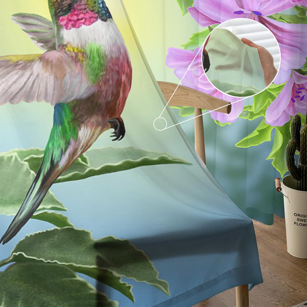 Plant Flower Hummingbirds Sheer Curtains Window Curtains For Living Room Bedroom Blinds Kids Room Home Decor
