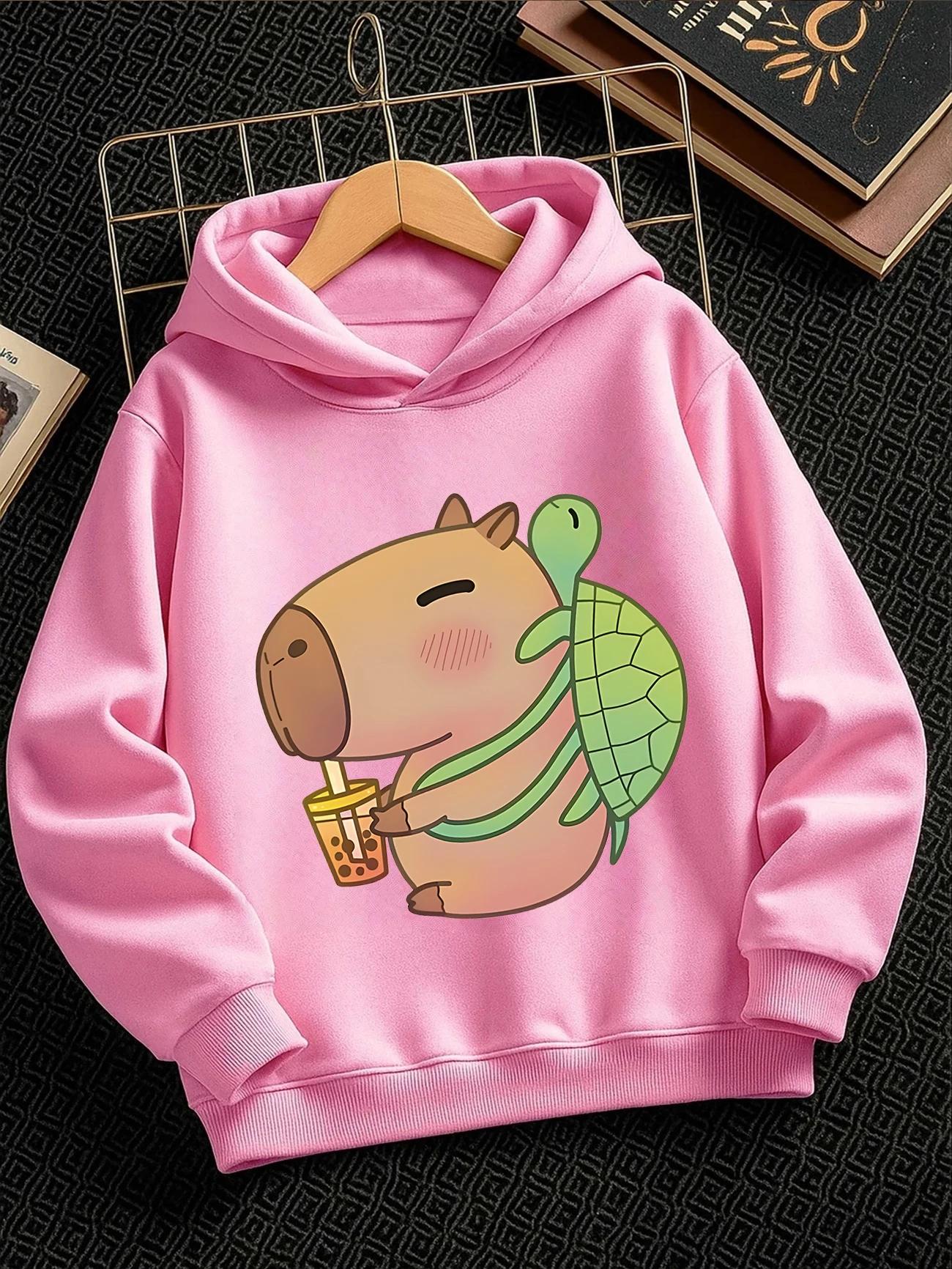 Soft Capybara Pullover Hoodie Summer Cute Crewneck Casual Street 3-14 Years 100