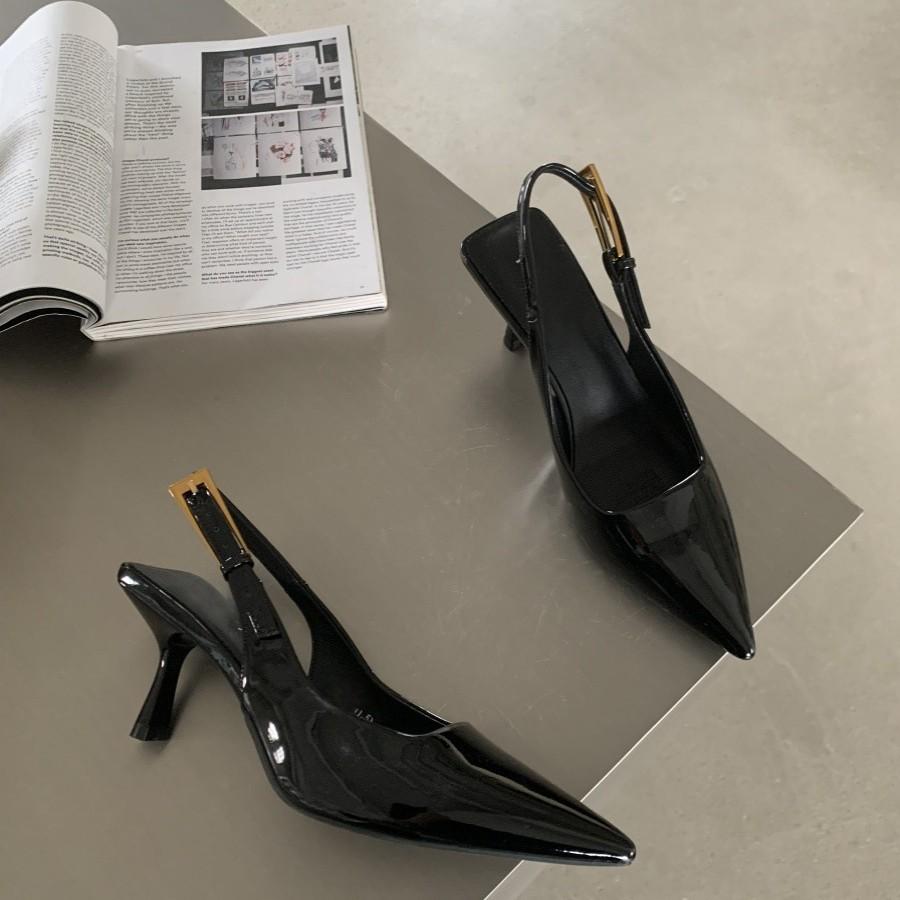 Nude High Heels Summer Women's Stiletto 2025 New Patent Leather Pointed Single Shoes with Empty Bag Head Sandals Women