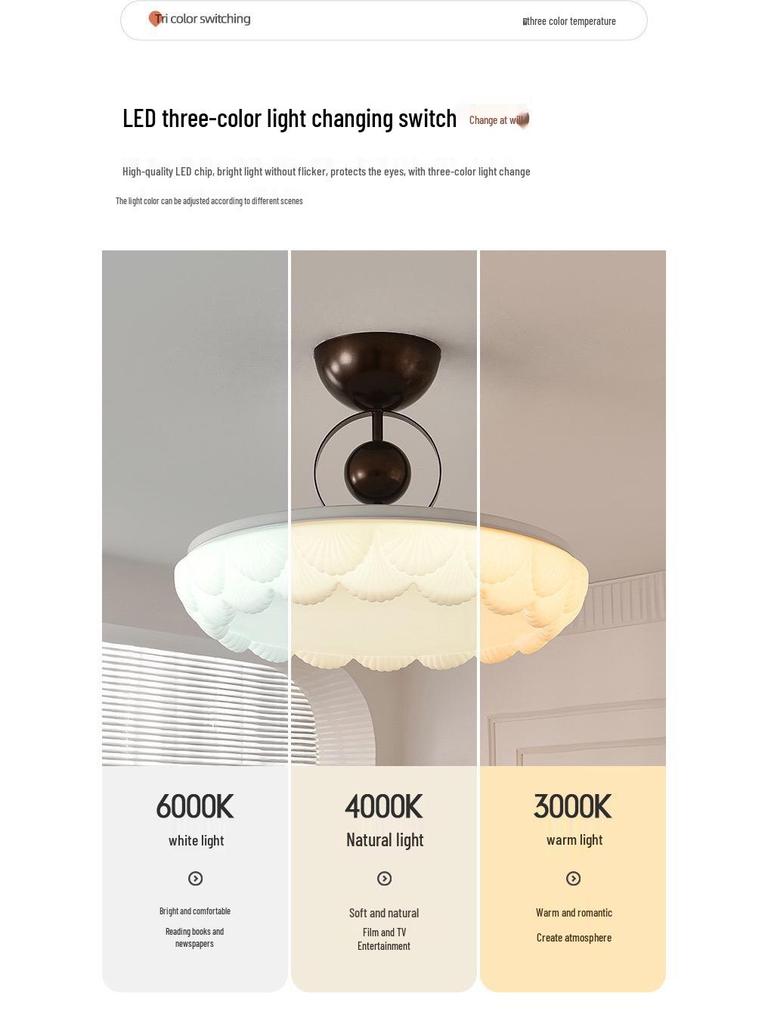 Modern Mid-Century Cream Bedroom Semi-Pendant Ceiling Light with Retro Eye Protection