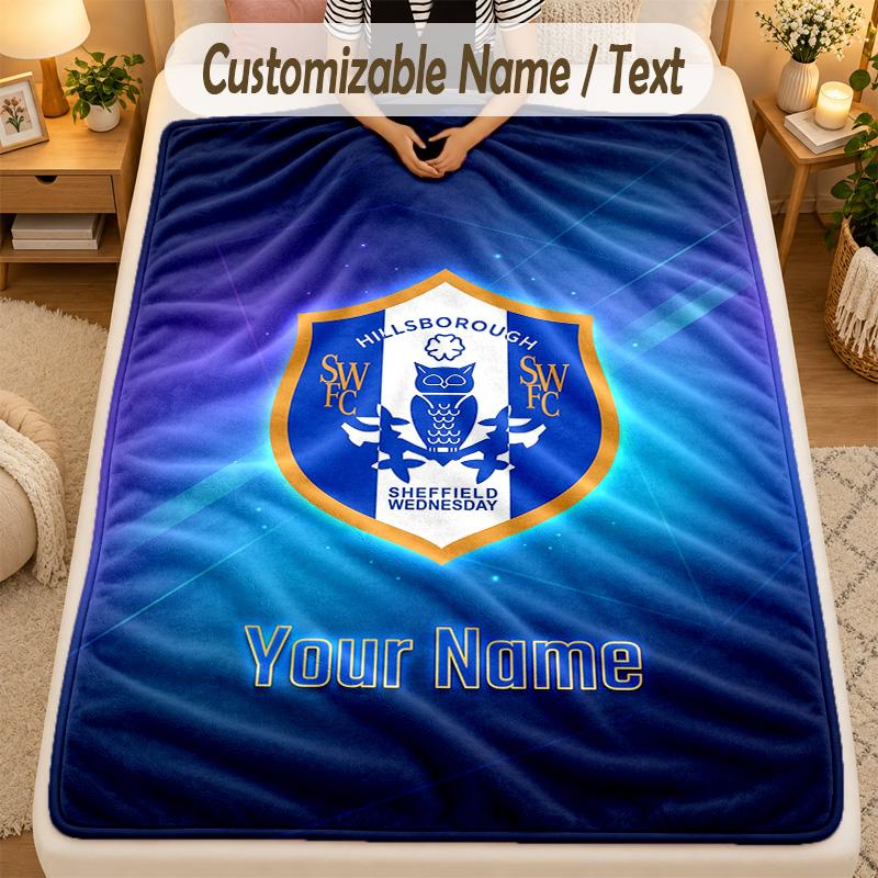 Flannel BlanketSheffield Wednesday FC Custom Name Text Personalized Soft Warm Throw Blanket Home Decor Gift