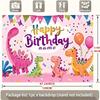 Cute Pink Dinosaur Birthday Backdrop, 100cm Customizable Name Party Background Banner for Girls Kids Birthday Decor