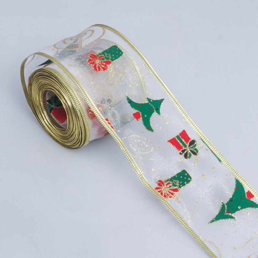 Christmas Wired  Plaid Ribbons Vintage Truck Trees Wired Edge Ribbon for Xmas DIY Wrapping Floral Craft