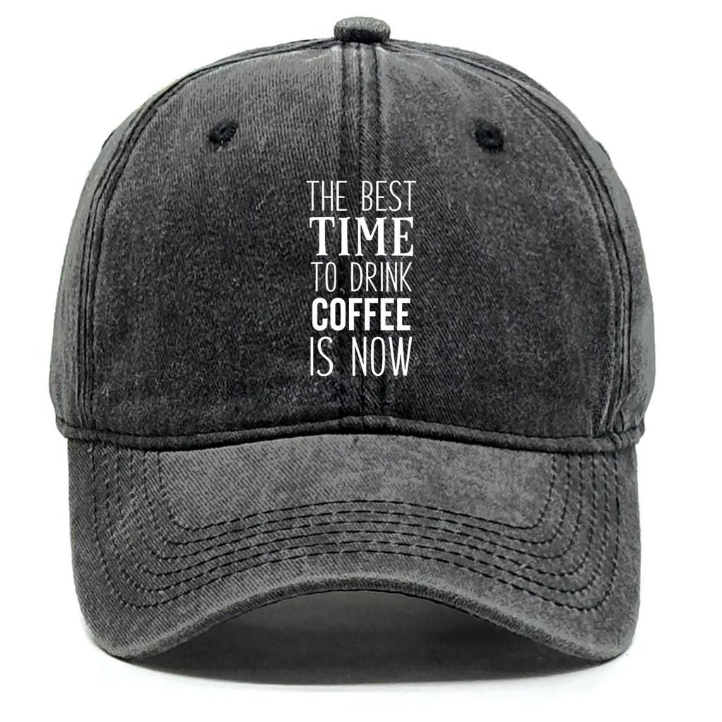 TIME TO DRINK COFFEE" Print Snapback Baseball Hat, Trucker Hat Non-Stretch Fabric Adjustable Buckle Unisex Trendy Adjustable Baseball Cap