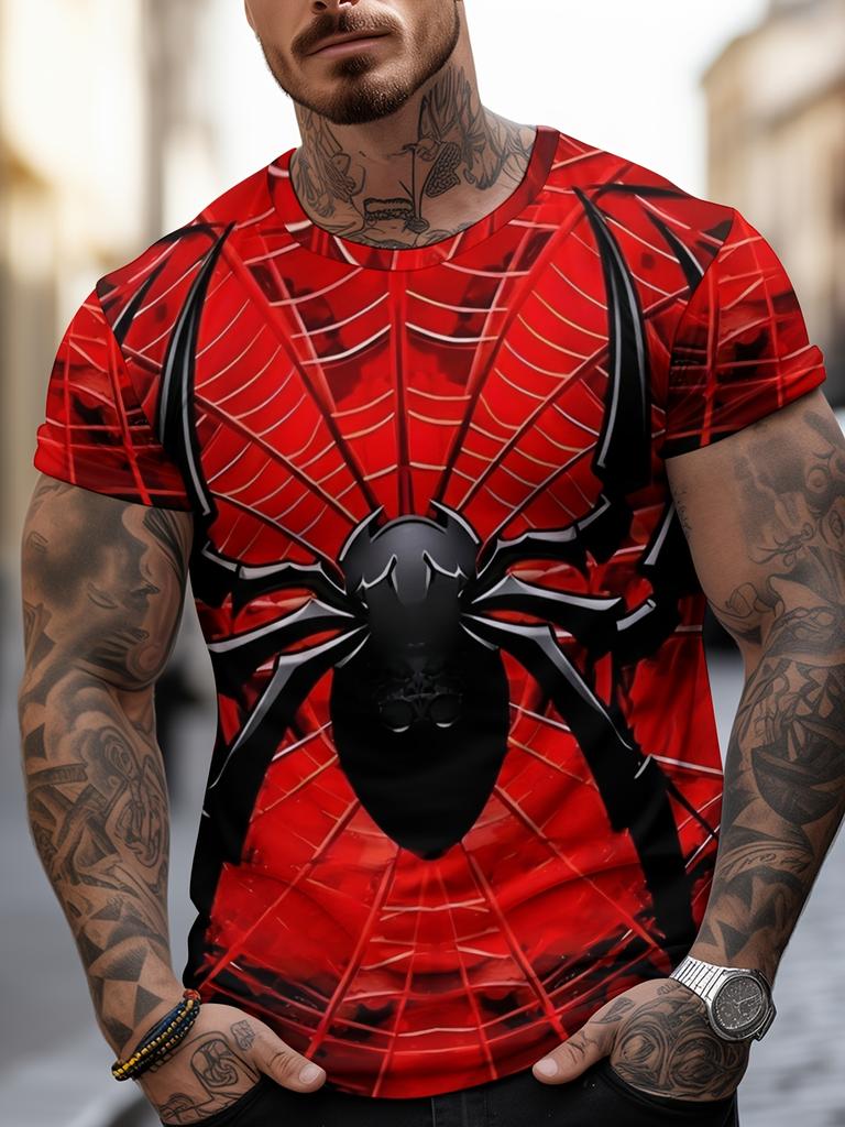 Men's Crew Neck Tee, Spider Pattern, Regular Fit for Outdoor & Beach