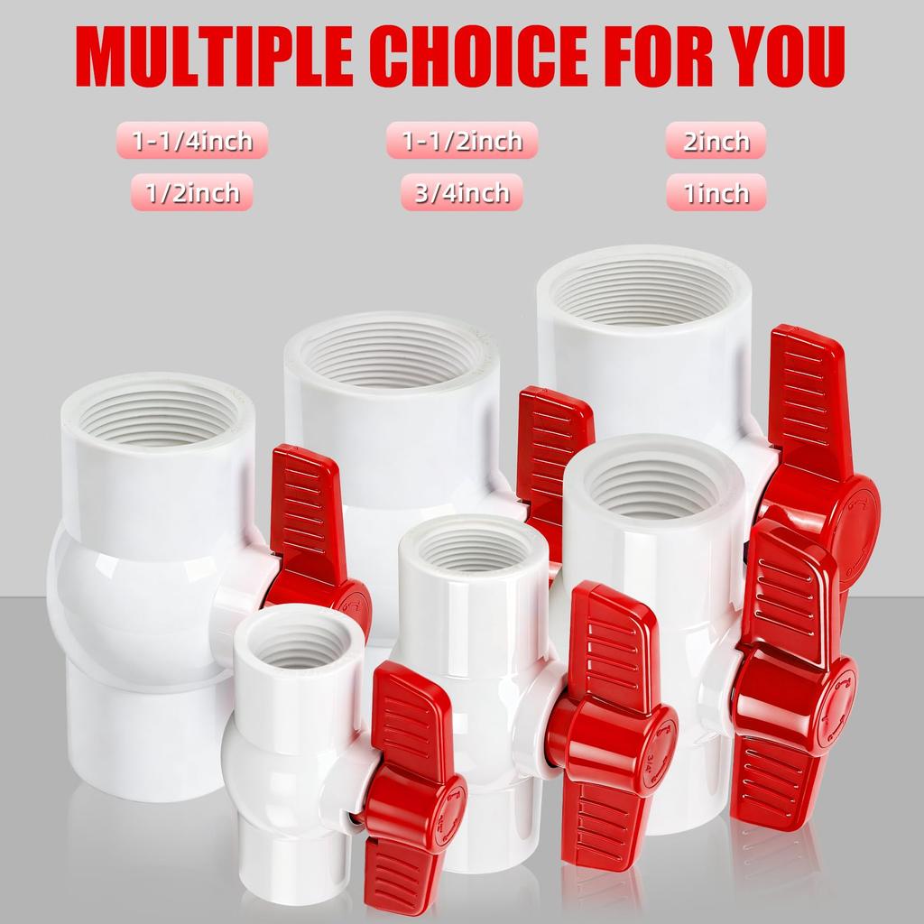 5 pcs 1 2 inch PVC ball valve T-handle switch threaded water pipe valve pressure resistance