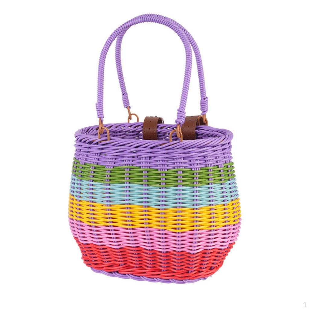 Wicker Bike Basket Rainbow Front Handwoven for Kids, Young Children, Cycles, Tricycles