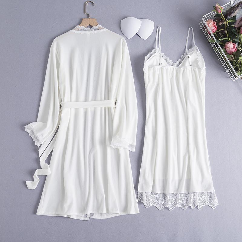 Velurový krajkový župan Noční prádlo Dámský Twinset Svatební Svatební župan Set S výstřihem do V Noční prádlo Ležérní Sexy Domácí Župánek Společenské oblečení