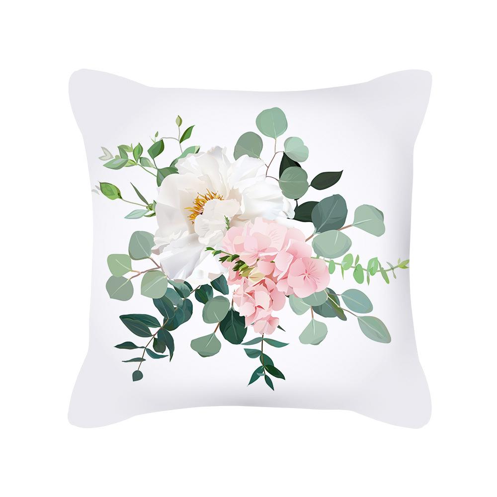 Pillow New Plant Flower Printed Pillow Sofa Pillow Bedside Backrest Short Plush Pillow Cover