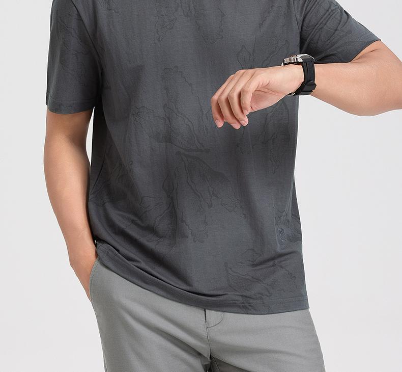 [Ice Silk Imitation Hemp] Langdeng Men's Summer Cool, Breathable, Fashionable Retro Round Neck Printed T-shirt
