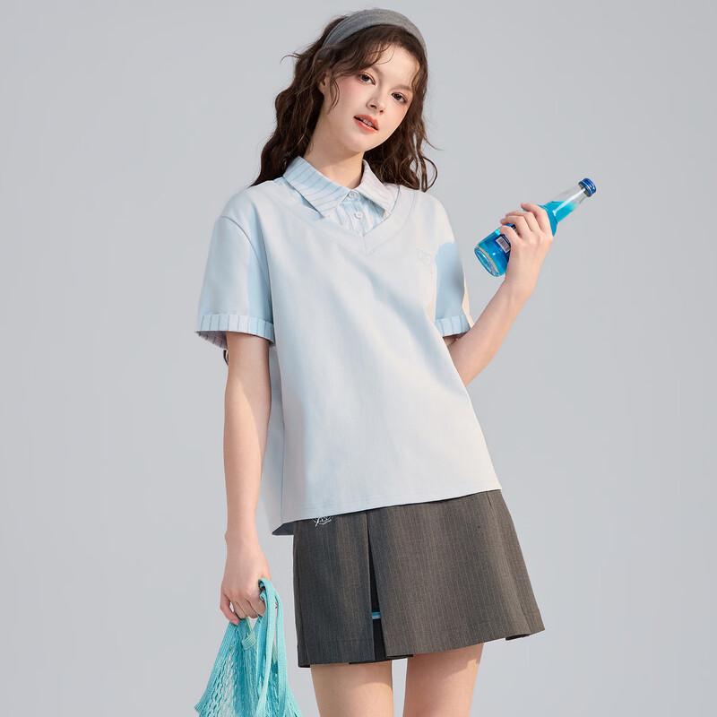 TonLion Damen Sommer Faux Zweiteiler Kurzarm Poloshirt