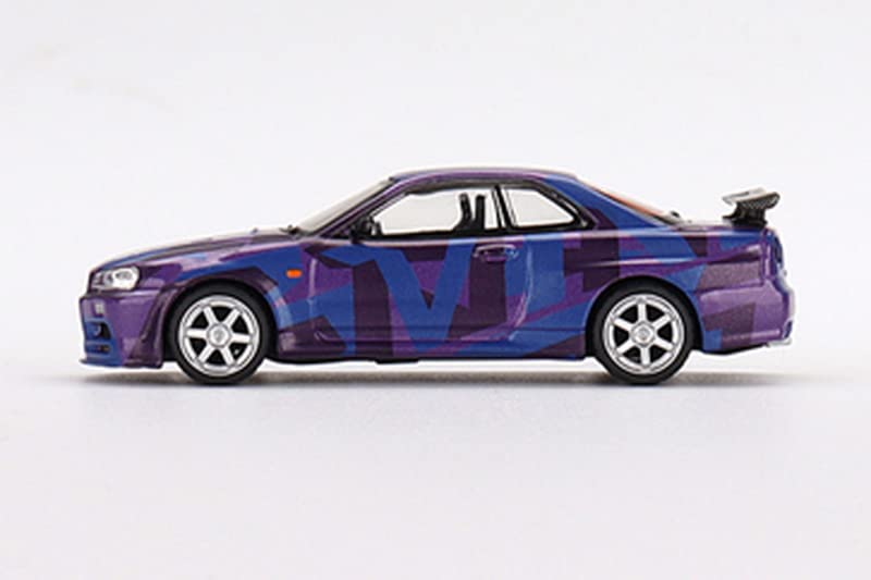 MINI GT Nissan Skyline R34 V Spec II MINI GT Digital Camouflage Purple MINI GT 5th Anniversary Model Right Handle Finished Product 1/64 GT-R