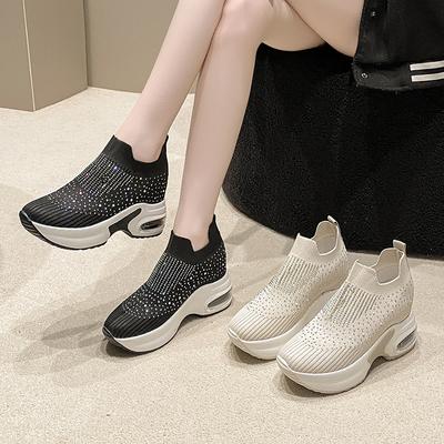 Scarpe Slip-on con Zeppa e Strass alla Moda Scarpe di Alta Qualità Scarpe da Ginnastica Leggere e Traspiranti con Cuscino d'Aria per Donna