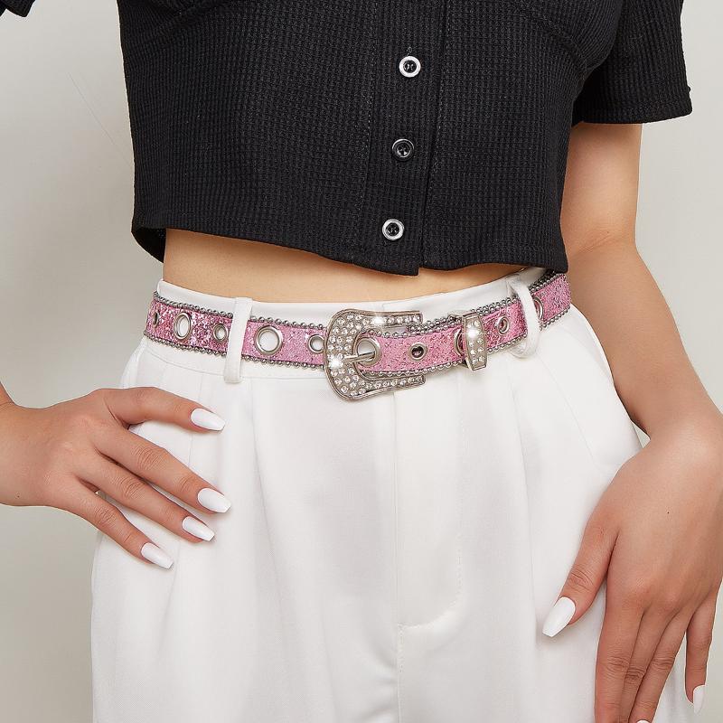 Women's Sparkly Punk Waist Belt Rhinestone Studded Glitter Crystal Buckle 1Pcs for Club Rave Events