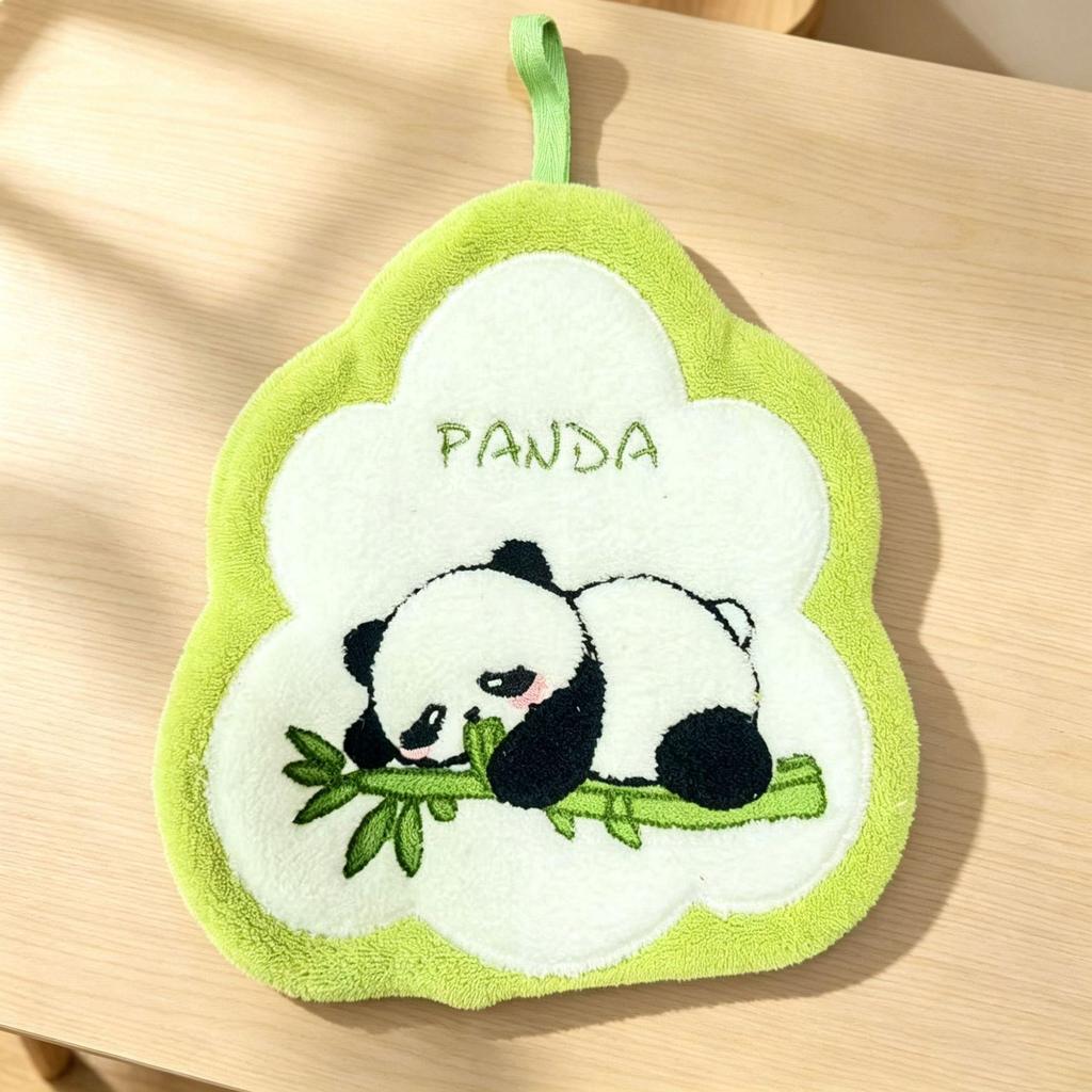 Odorless Cartoon Panda Kitchen Hand Towel - Soft, Cute, Coral Fleece Wipe Cloth for Kids