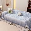 Universal Chenille Sofa Cover French Ruffled Edge Creamy Aesthetic Flower Pattern Anti-Slip Gradient Couch Cushion Mat