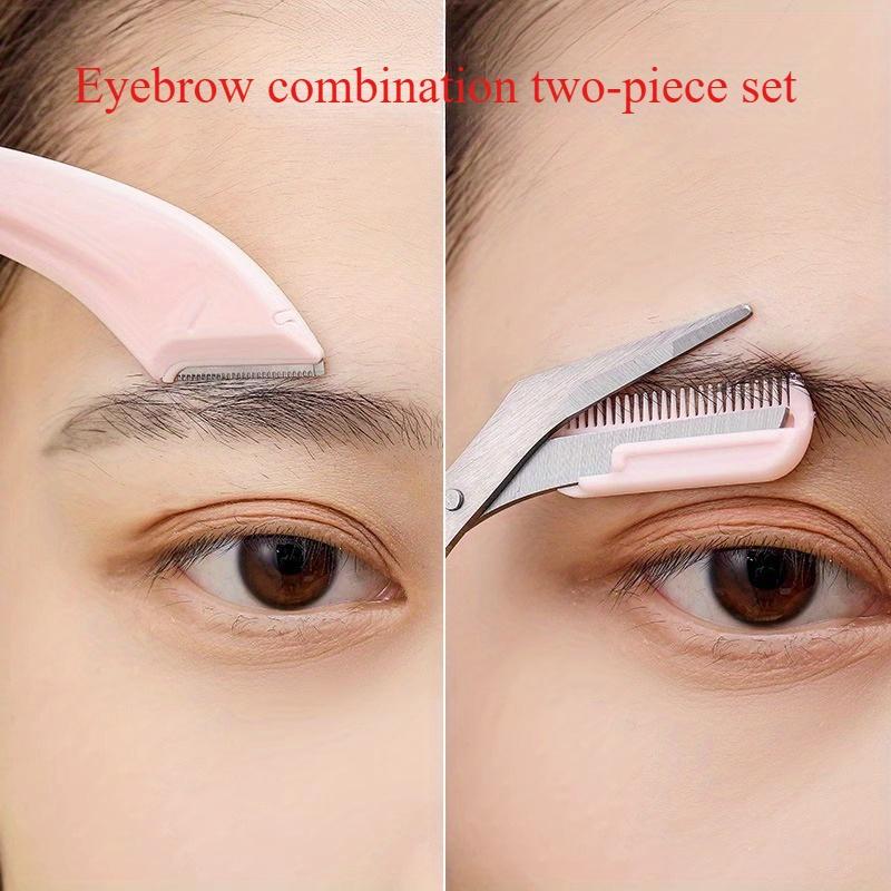 3-Piece Curved Eyebrow Trimmer Set With Razor And Comb For Beginners, Eyebrow Grooming Tools For Women