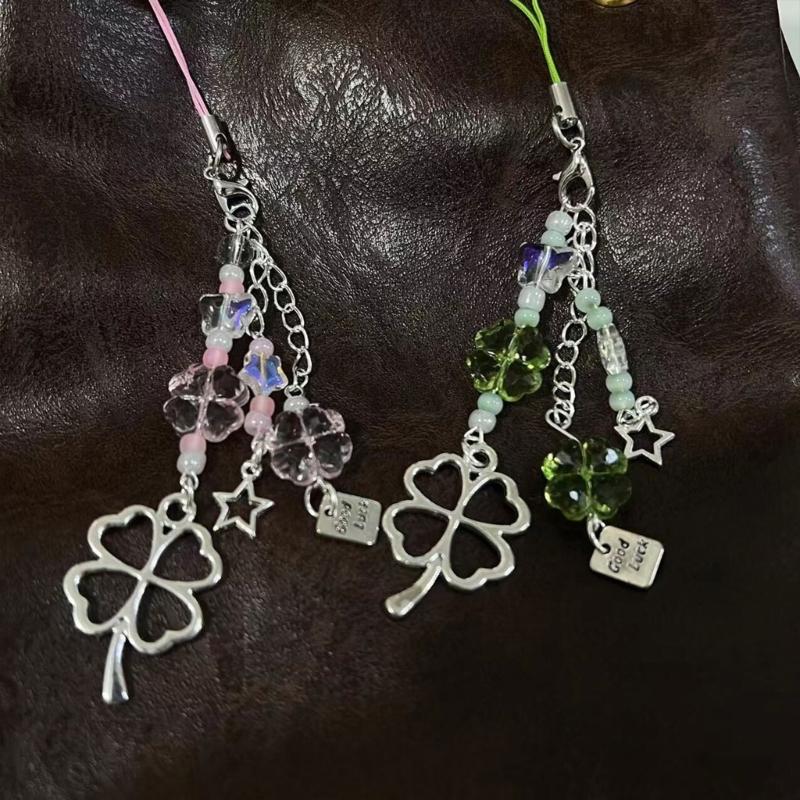 Stylish Lucky Clovers Phone Charm Handmade Craft Supplies Acrylic and Alloy Phone Chain for Bags and Adults Daily Use