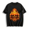Vintage Flame Three-Headed Skull Print Dark Style Men's Casual Tee Pure Cotton T-shirt