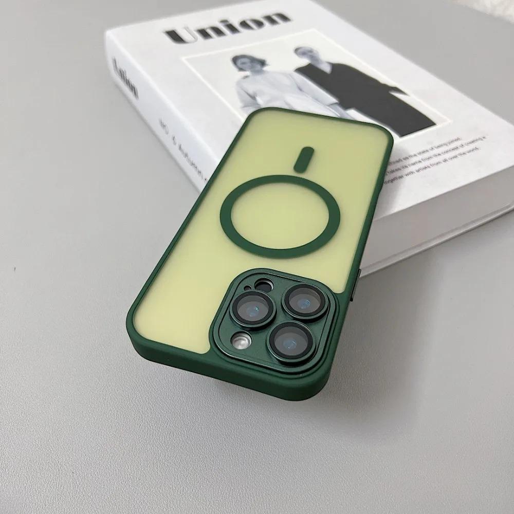 Luxury Magnetic Matte Translucent Armor Shockproof Case for iPhone 16 13 15 14 12 11 Pro Max for Magsafe Wireless Charge Cover