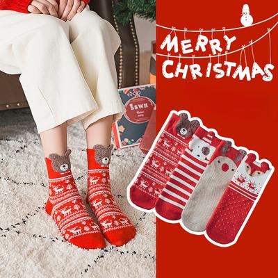 1/4 Paar Damen-Winter-Weihnachtssocken, festliche Cartoon-Tier-Socken, Weihnachtsgeschenke für Mädchen und Frauen