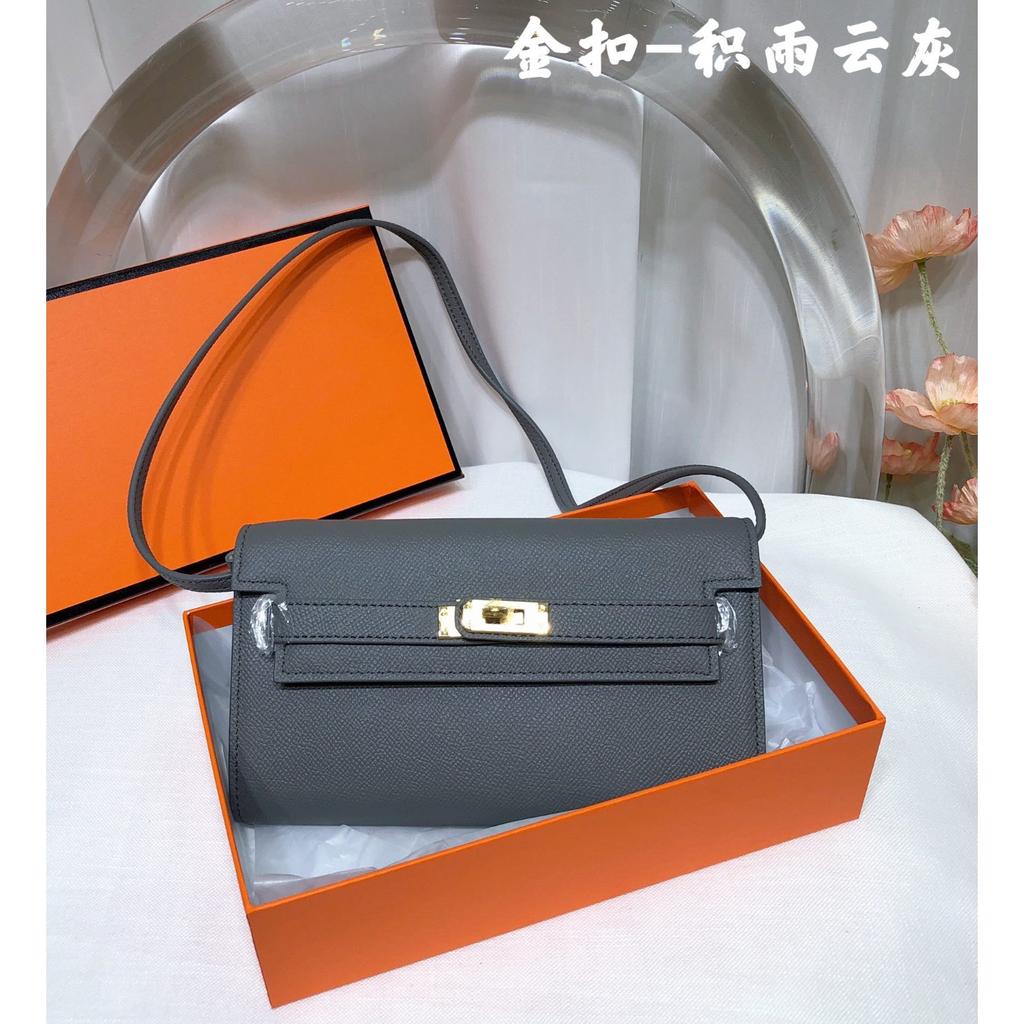 Neue Kelly-Geldbörse aus Rindsleder erster Schicht, Damenhandtasche aus echtem Leder, Handflächenmuster, lange Clutch-Tasche, Umhänge-Umhängetasche.