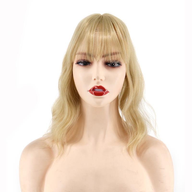 MISS WIG Women Natural Short Wavy Hair Extensions with Bangs Clip On Wig Synthetic Fiber Hair Piece Suitable for Party Daily Use
