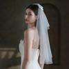 Vintage Fairy Bow Bridal Veil - Mori Style White Double Layer Wedding Accessory