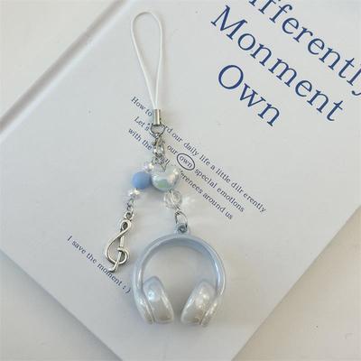 Cute Sweet Headphones Love Beads Mobile Phone Chain Lanyard Keyring Keychain Pendant Backpack Charm Bag Hang Ornaments Girl Gift