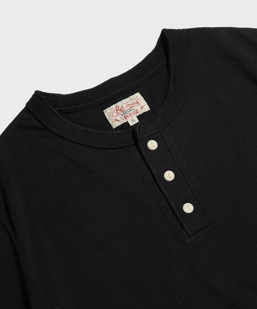 Ledeutoneido Vintage Cotton Short Sleeve Henley Tee Black