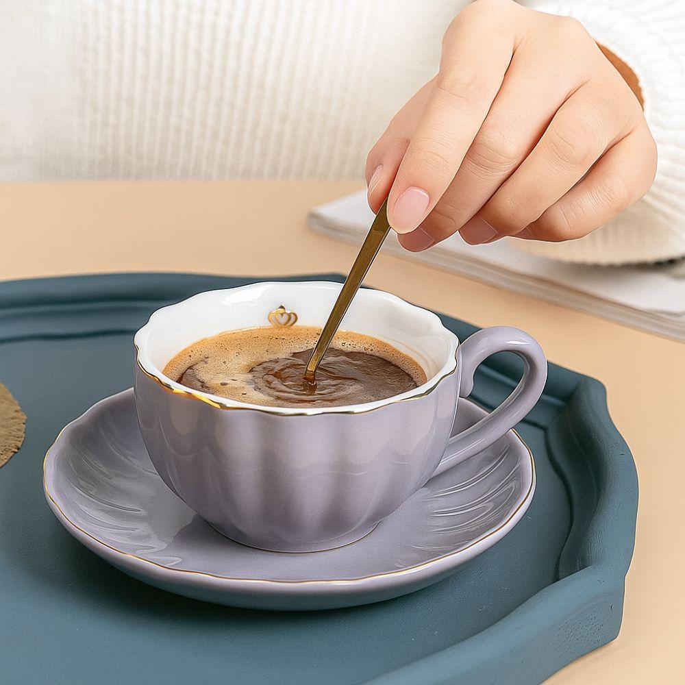 Ceramic Pumpkin Coffee Cup Gold Trim Afternoon Tea Set Coffee Cup Spoon Plate Set  For Home Office