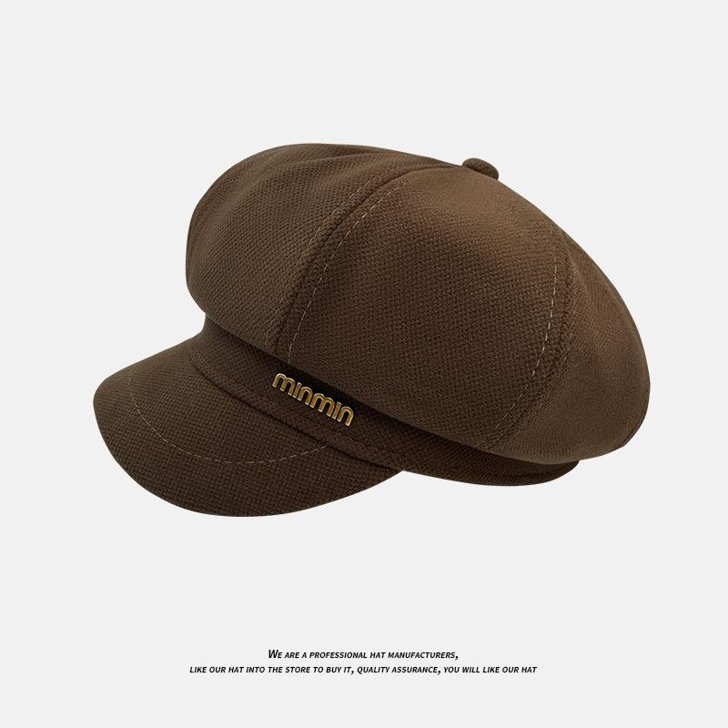 New Hat Women's Plaid Beret Fashionable Outdoor Leisure Literary Painter Hat Warm Sunshade Octagonal Hat Trendy Women