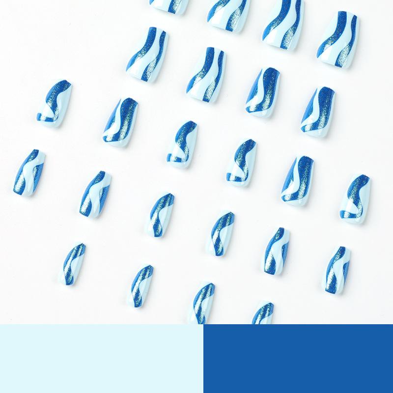 Wear Nail Short Ballet Blue Glitter Wave Nail Patch Wear Nail Wear Nail Advanced Nails