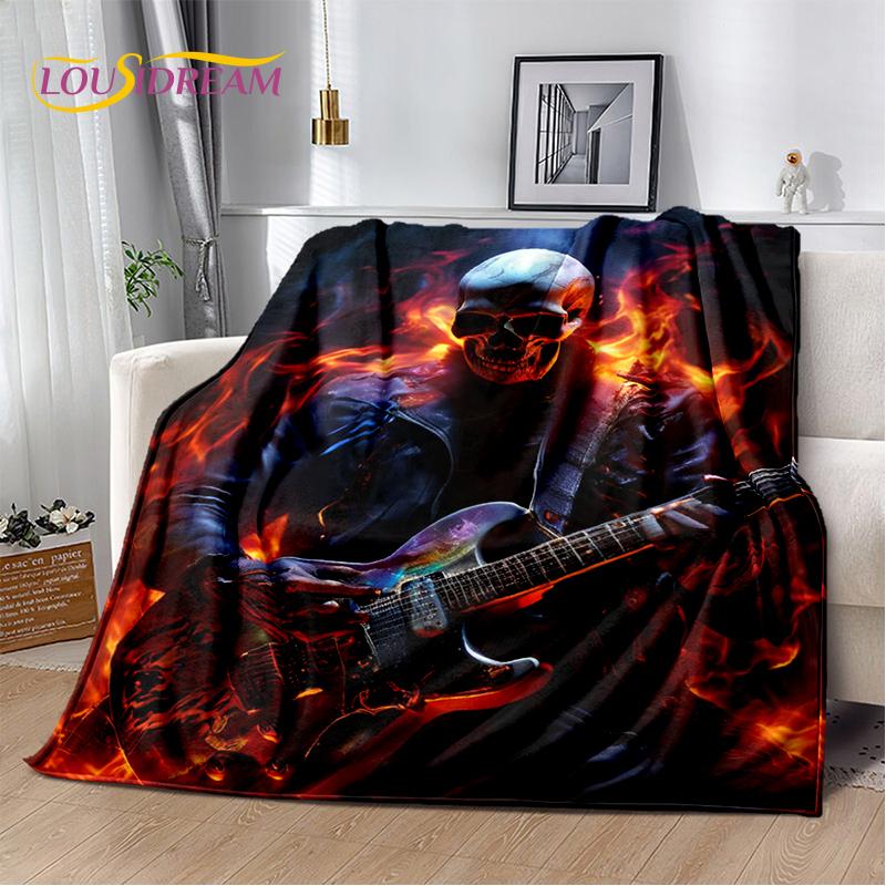 Skull Electric Guitar Classical Guitar Blanket,Soft Throw Blanket for Home Bedroom Bed Sofa Picnic Travel Office Cover Kids Gift
