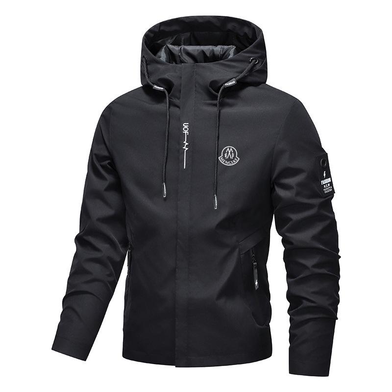 

MK Letter Print Men s Casual Hooded Windbreaker: Trendy Spring/Autumn Jacket Small