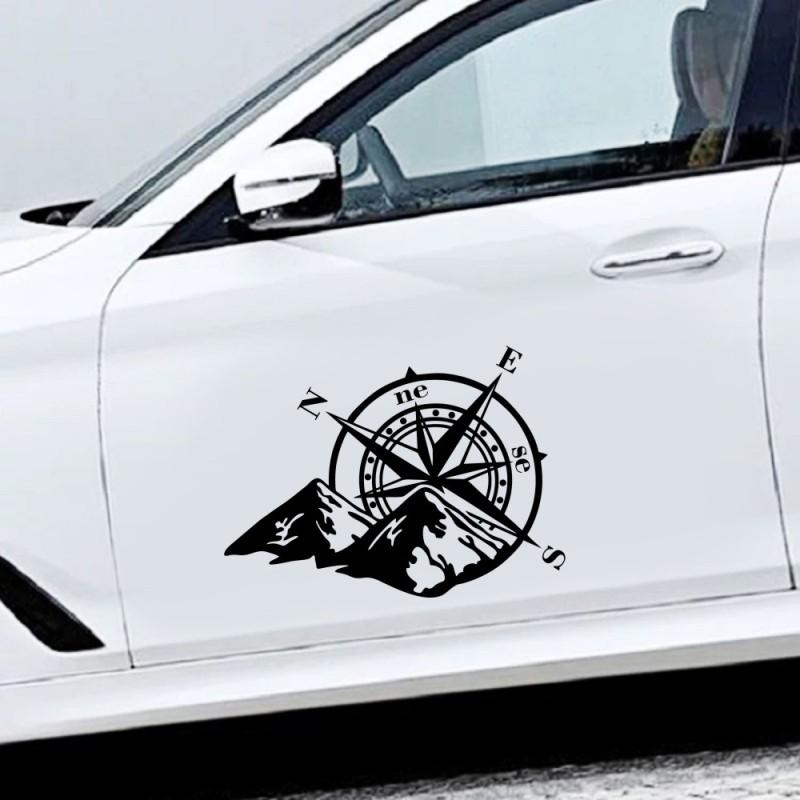2 Stück Vinyl Autoaufkleber Rose Navigieren Autoaufkleber Offroad Kompass Totem Bergkompass Motorhaube Auto