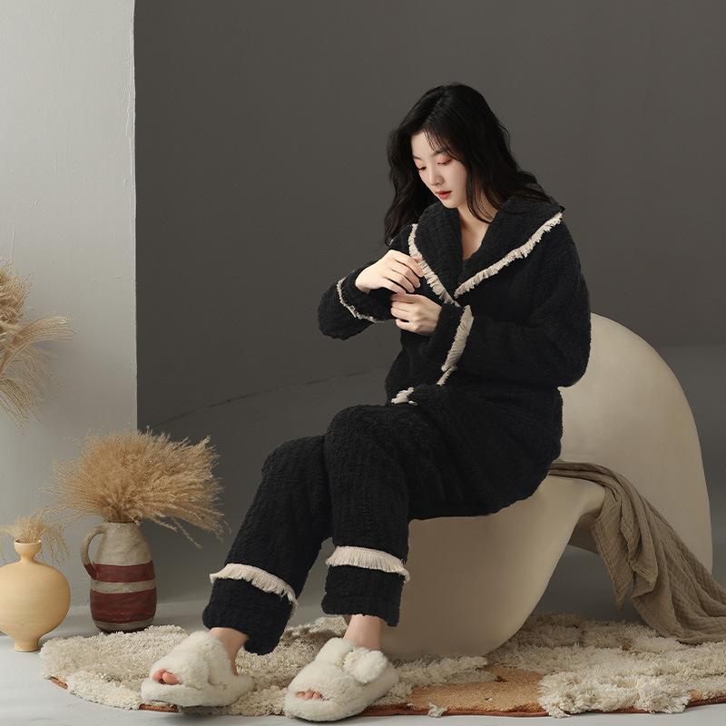 Coral Velvet Pajamas Women Autumn Winter Cashmere and Thick Women Can Wear Warm Home Clothing Set Can Be Worn Outside Sleepwear