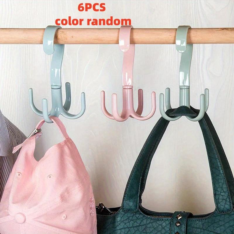 6-Pack Rotatable Four-Claw Hooks, Random Colors, Creative Multifunctional Coat and Hat Hangers, Scarf Wardrobe Storage Rack, Doorway Hanger, Bag