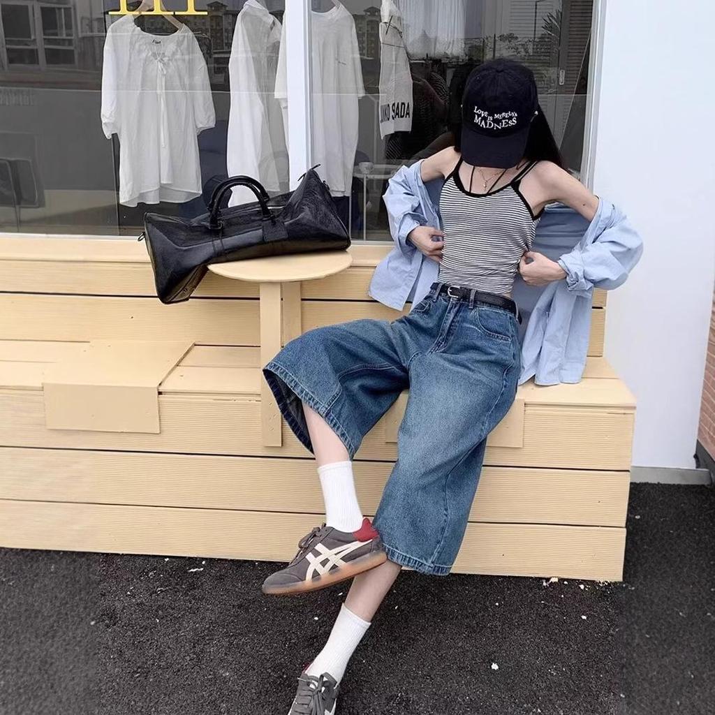 Summer 2025 Women's American Retro High-Waisted Wide-Leg Cropped Jeans