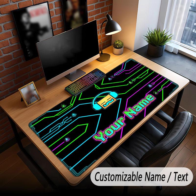Tappetino per Mouse Grande con Testo Nome Personalizzato, Tappetino Esteso Morbido Antiscivolo Geometry Dash per Ufficio Domestico