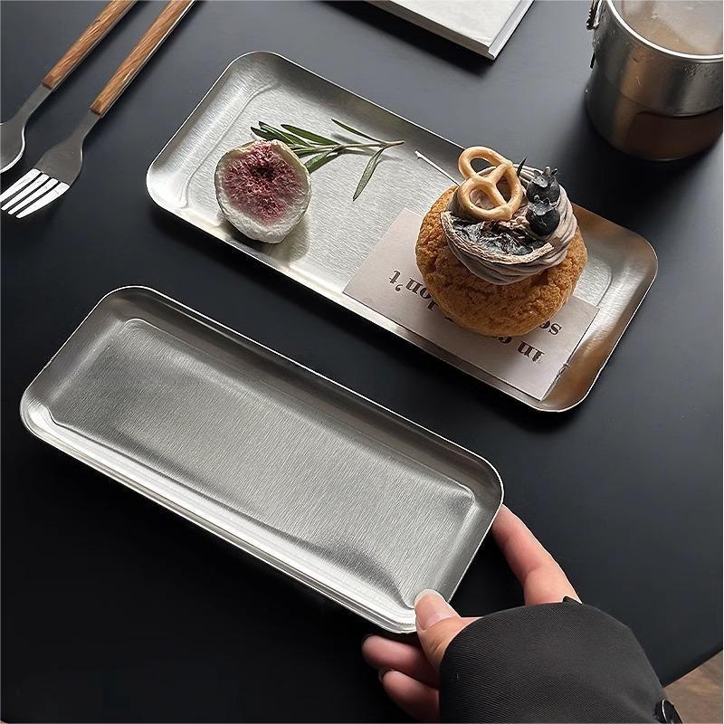 Ins Korean Plateins, Stainless Steel Rectangular Plate Cafe Cake Dessert Plate Storage Trays,Home Kitchen Storage Table Dish