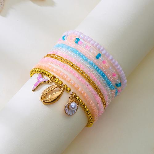 European American Fashion Bohemian Layered Beaded Bracelets Elastic Ethnic Bracelets for Women Female Bangle Bracelet