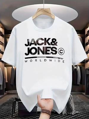 Yazlık erkek modası %100 saf pamuk Tişört, modaya uygun ve rahat jack&jones baskılı bol sokak giyimi üst