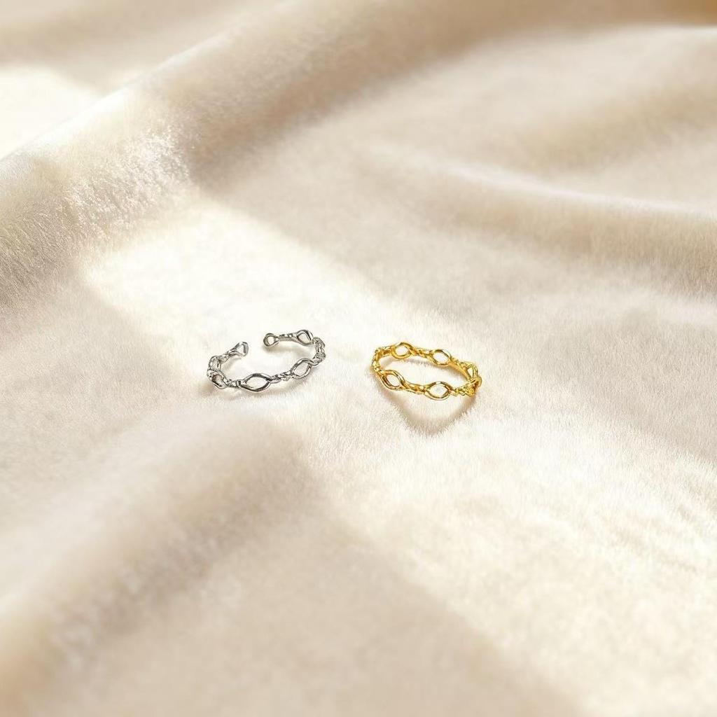 18k Gold & S925 Sterling Silver Wave Ring - Exquisite Minimalist Style for Women