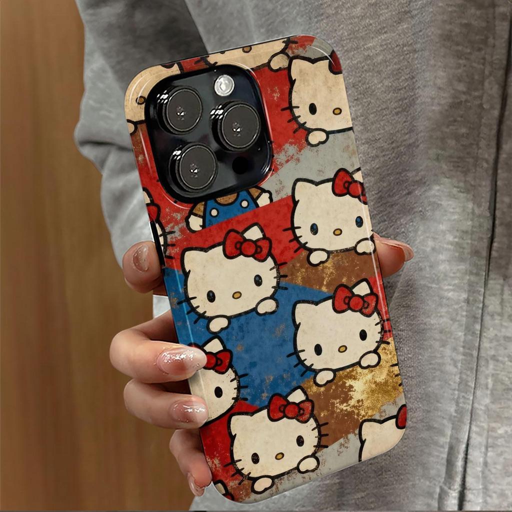 Retro Kitty Cartoon Case for iPhone 16 Pro Max/14/15 with Full Lens Coverage