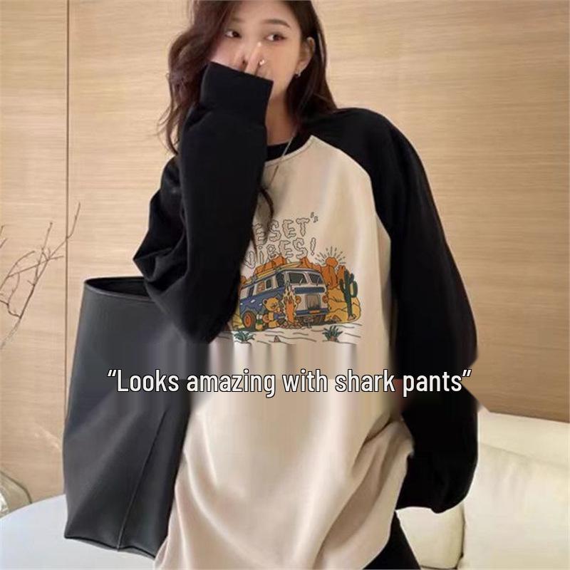 

Velvet American Retro Mid-Length Long-Sleeve Women s Top - Loose, Versatile Autumn/Winter Fashion M recommended for 40-52.5 kg