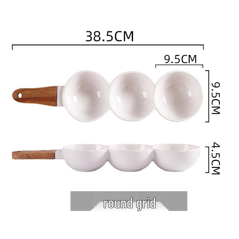 Керамическая секционная тарелка для закусок abay, кремовый стиль, с деревянной ручкой