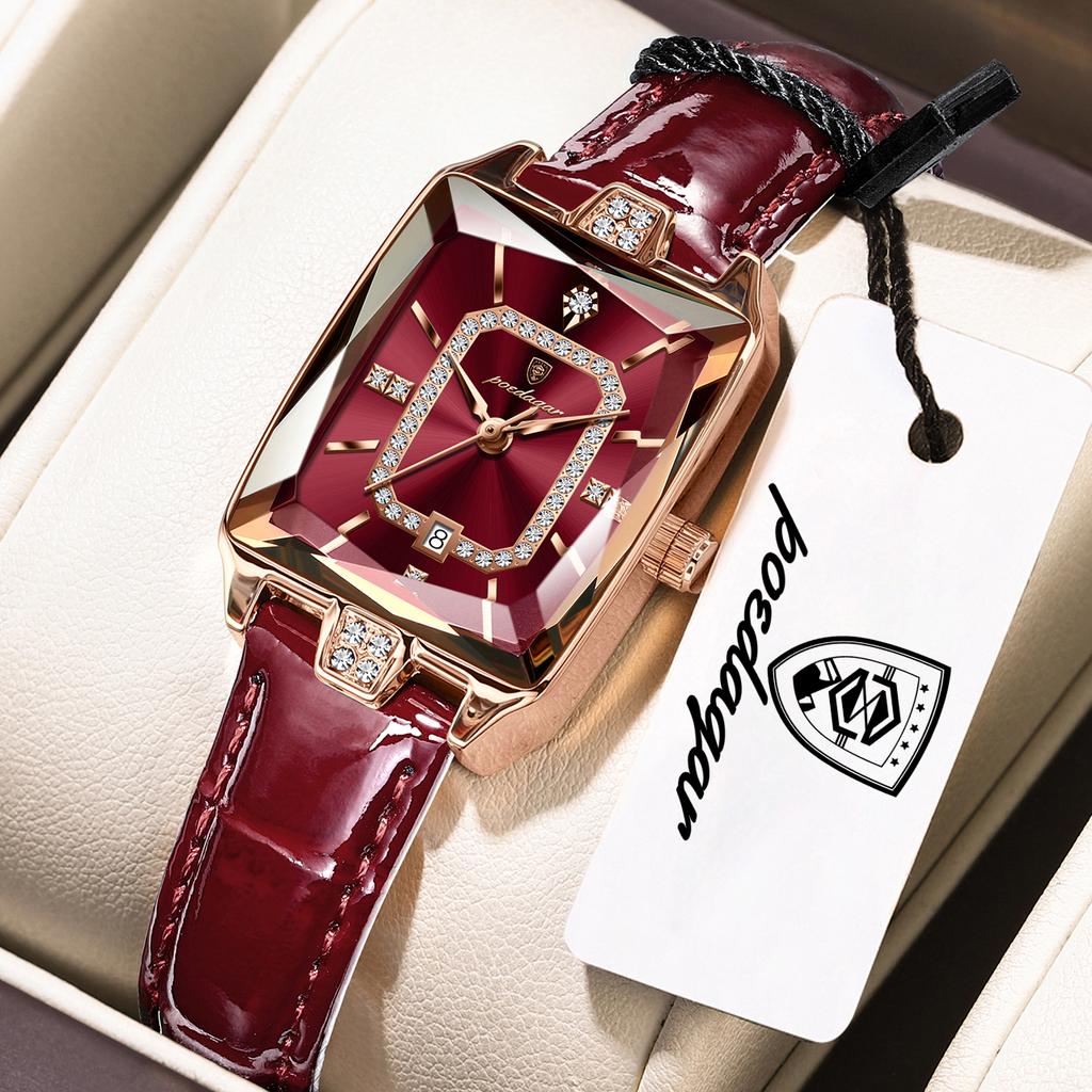 POEDAGAR Fashion New Women Clock Leather Waterproof Date Casual Woman Wristwatch Quartz Rectangle Elegant Women's Watches Reloj
