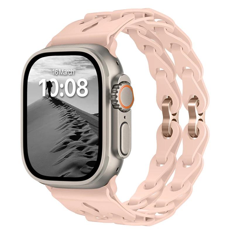 Pulseira de Silicone de Elo Duplo para Apple Watch Band Ultra 2 49mm 44mm 40mm 45mm 41mm 42mm Bracelete para Series 9 8 7 6 5 4 SE 3