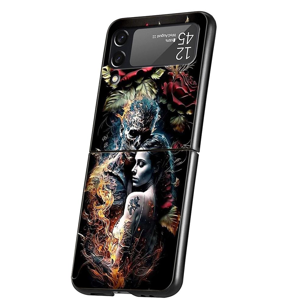 Love Skeleton Skull Hard PC Phone Case For Samsung Galaxy Z Flip 6 5 4 Black Cover For Galaxy Z Flip 3 Foldable Shockproof Capas